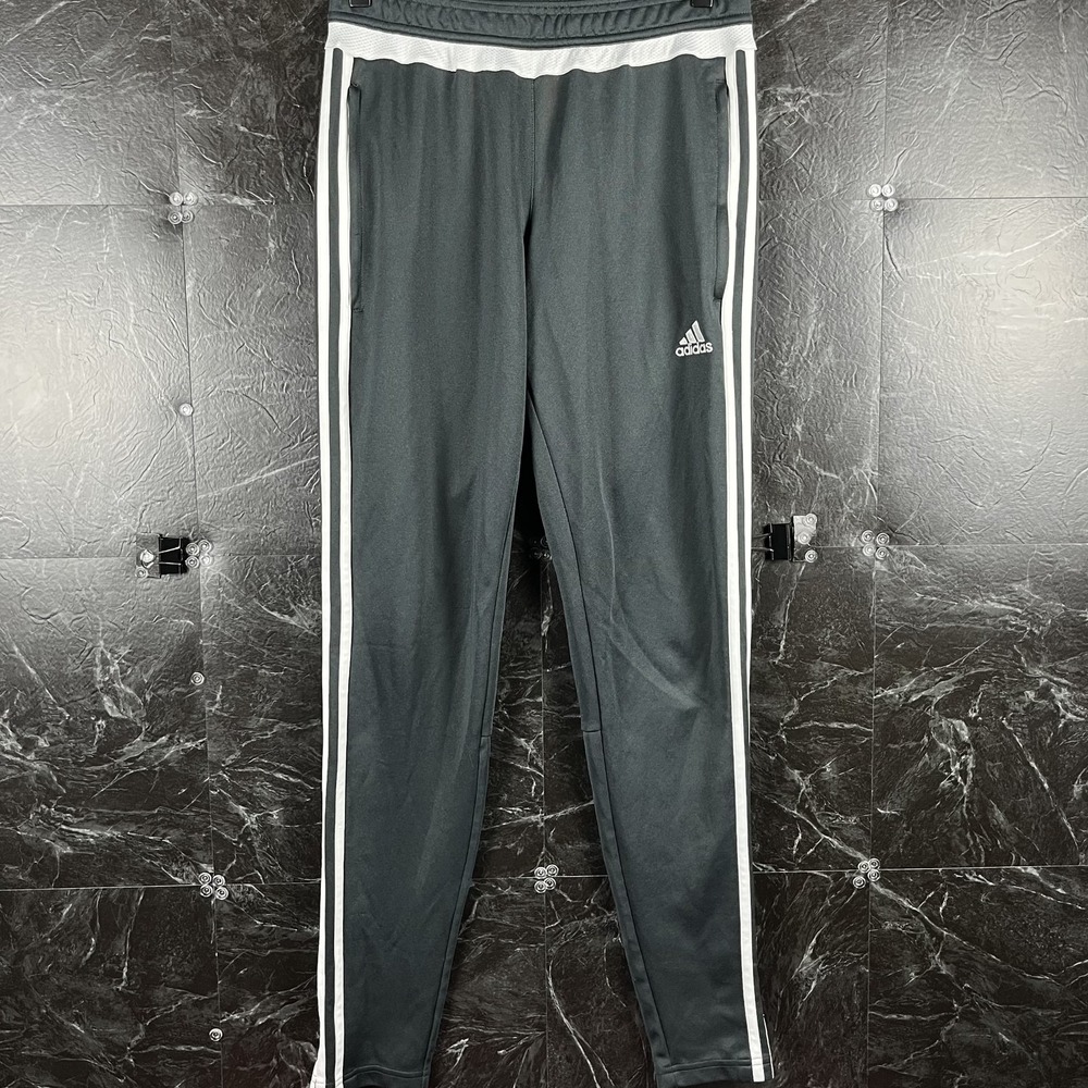 Adidas Men's Grey Striped ClimaCool Hem Sweatpants Small